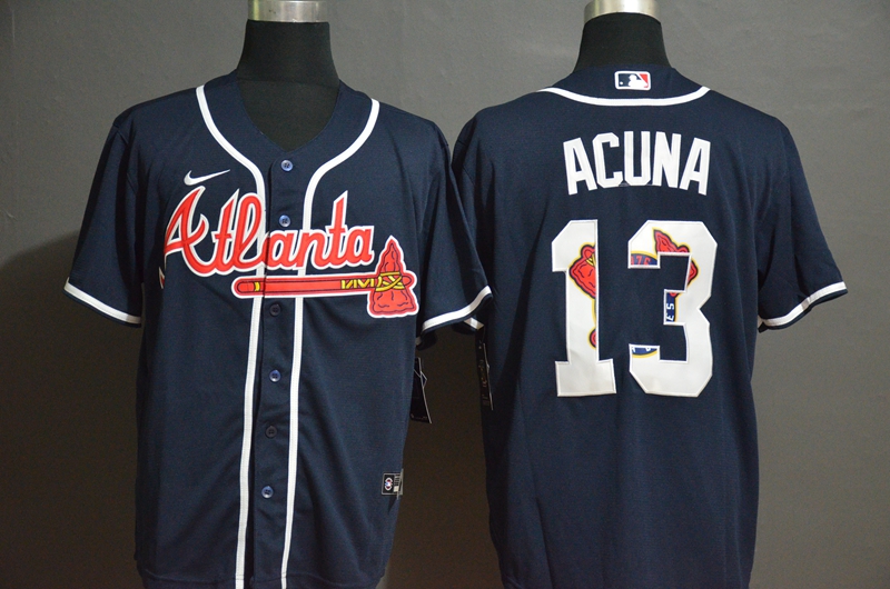 Men Atlanta Braves #13 Acuna blue Nike Game MLB Jerseys